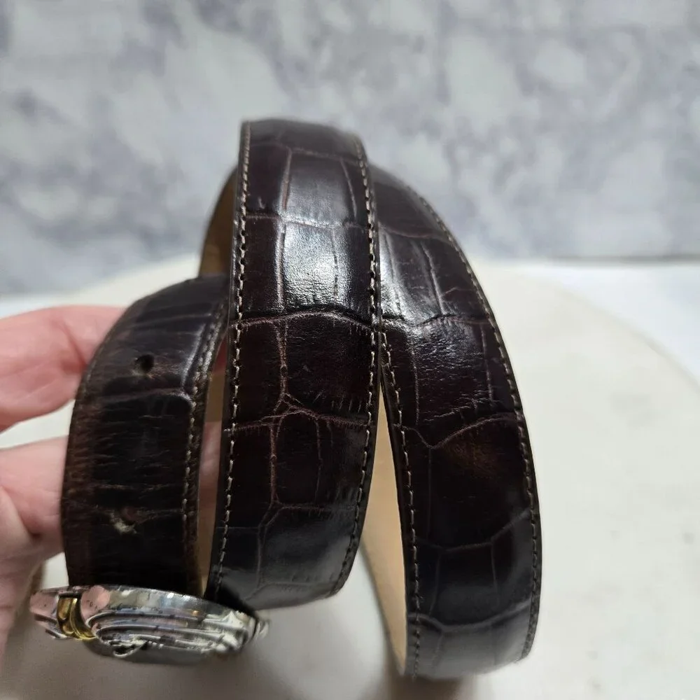 Brighton Belt Womens Large 34 Brown Leather Silver‎ Gold Tone Western Buckle